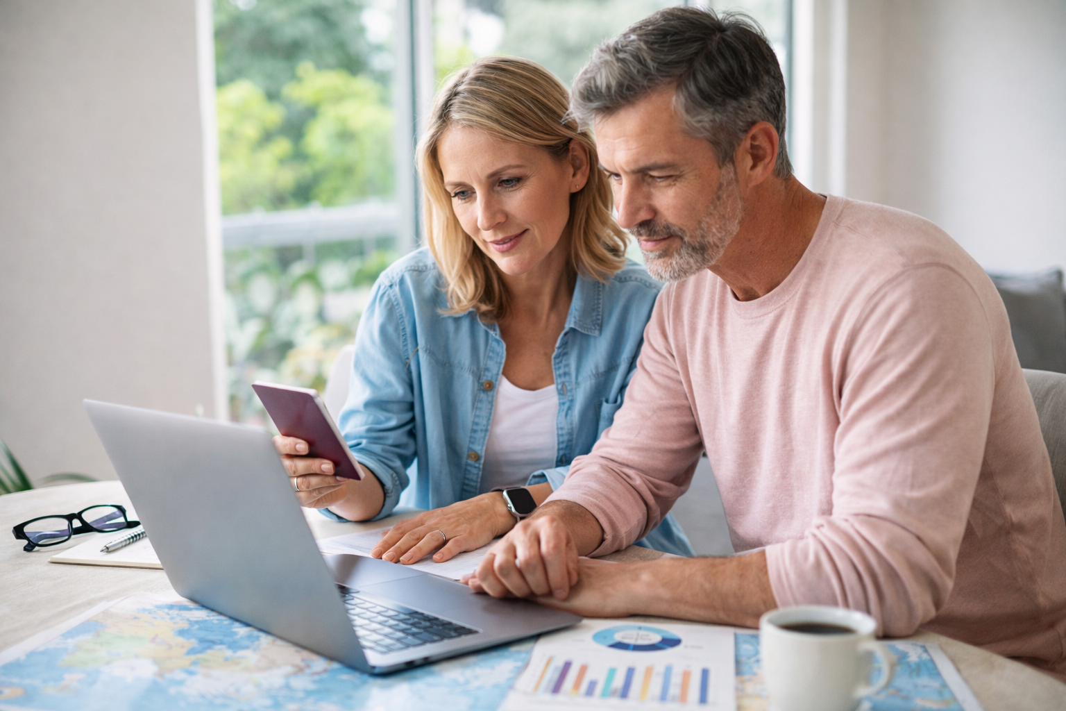 Couple planifiant leur retraite internationale avec retreet.ai